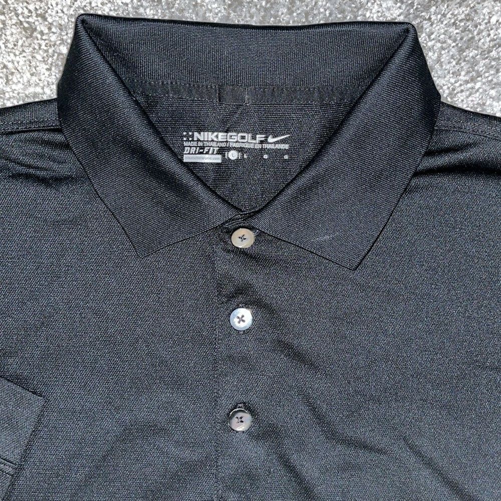 Black Mens 🏌️♂️Nike Dri Fit Long sleeve swoosh golf polo shirt L athletic fit